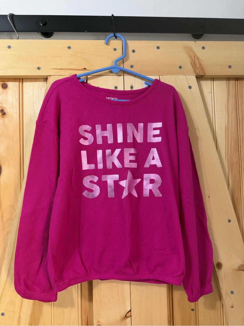 Carter's Hot Pink Long Sleeve Waffle Knit Top with 'SHINE LIKE A STAR'